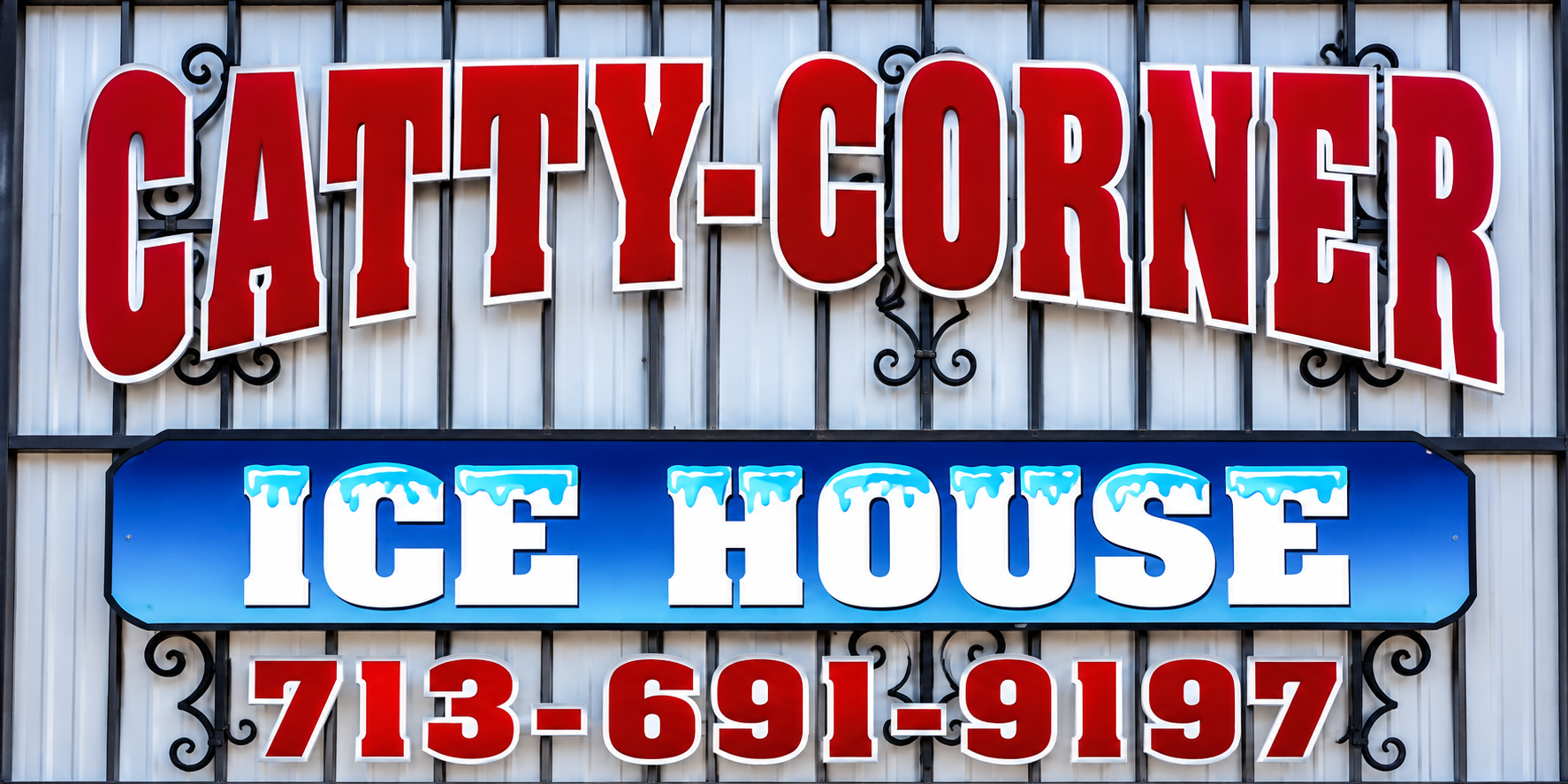Catty-Corner Ice House sign in Houston